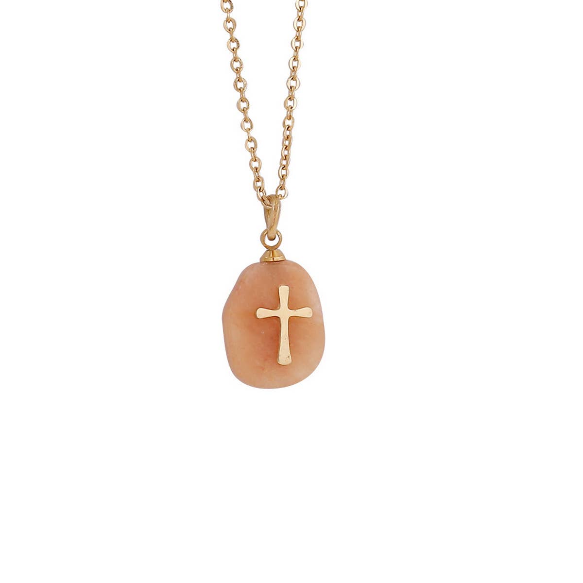 WOMEN NATURAL STONE CROSS NECKLACE