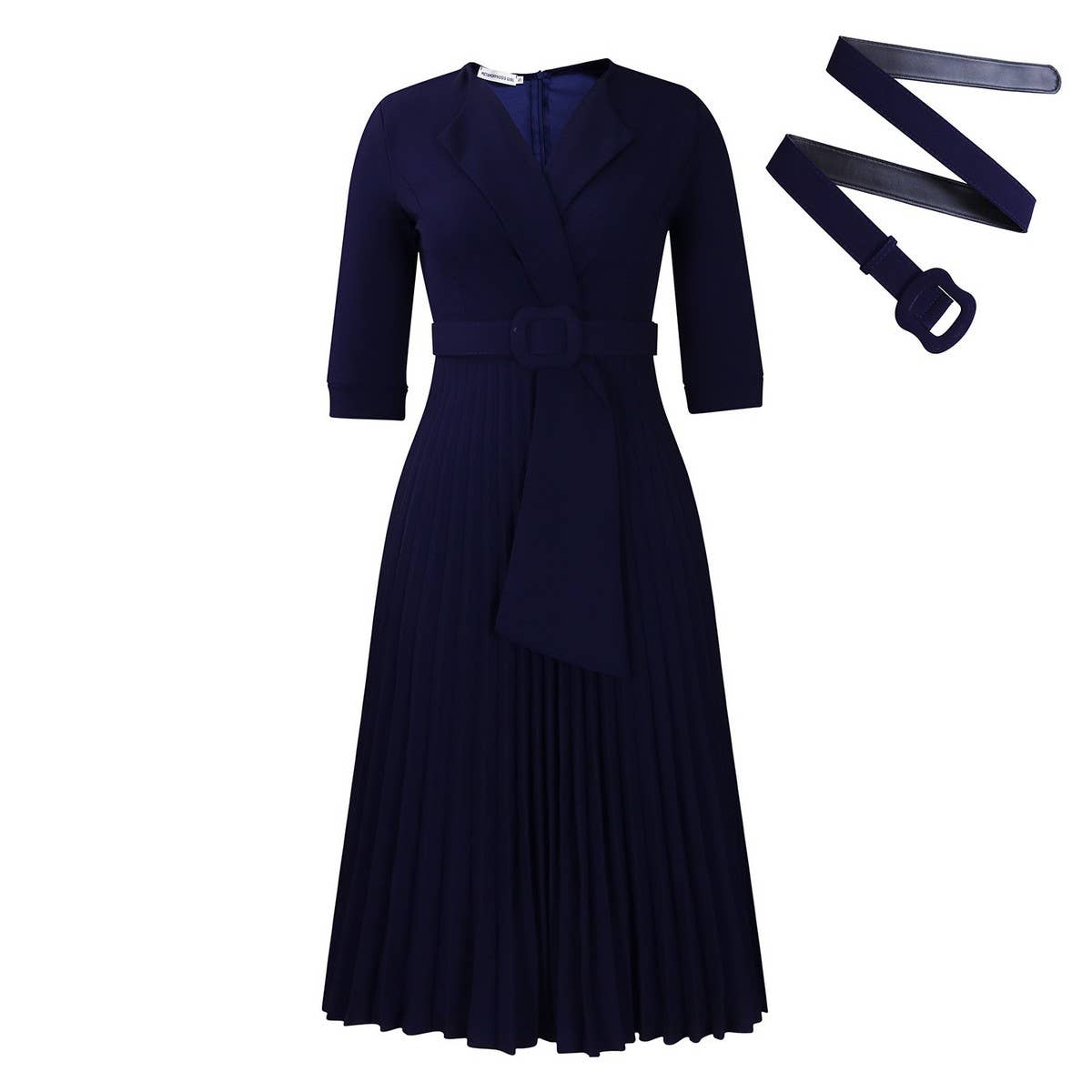 FASHION SUIT COLLAR PLEATED WAIST PLUS SIZE DRESS_CWDMD3653