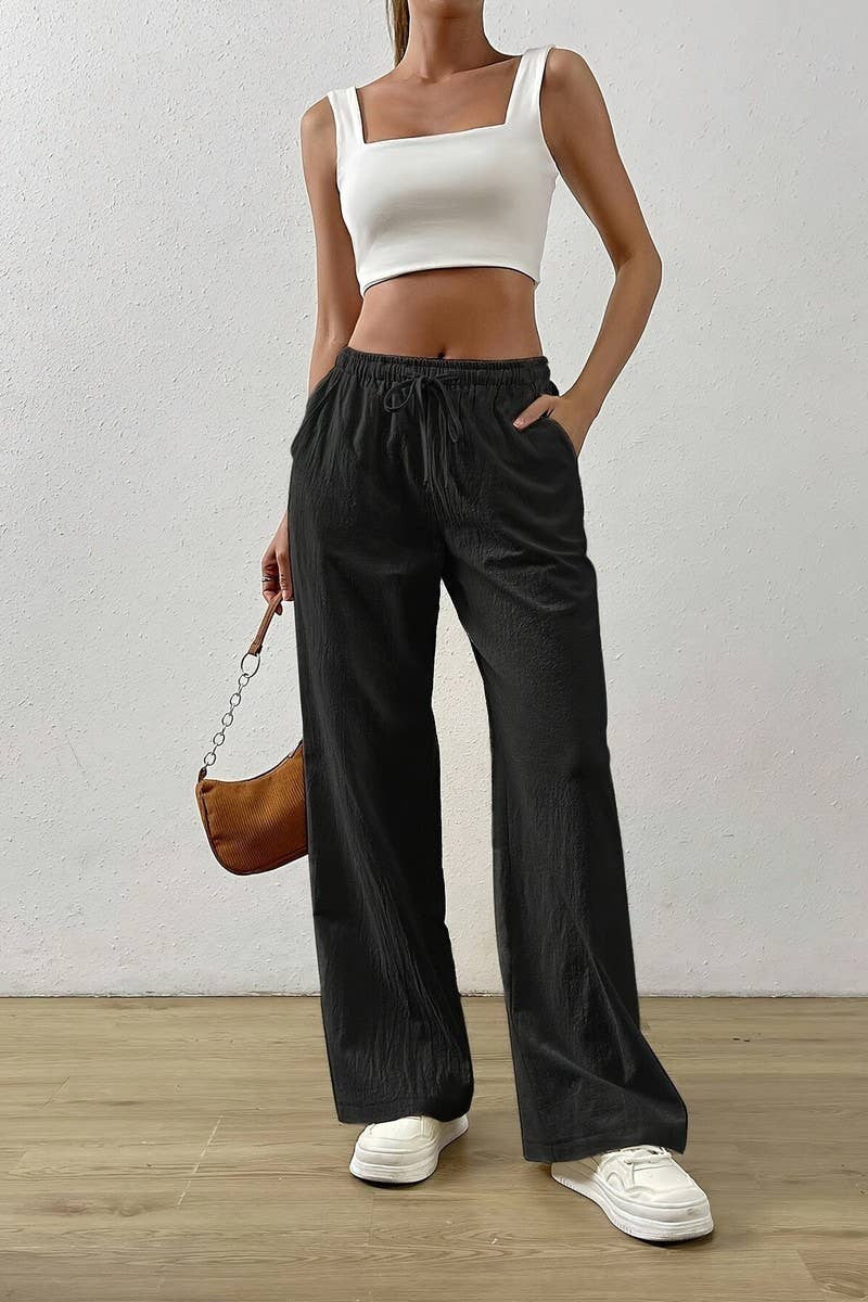 CWBLP2092_SOLID COLOR DRAWSTRING WAIST WIDE LEG PANTS