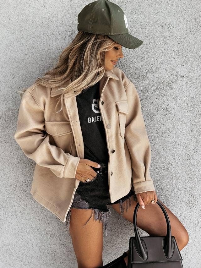 FASHIONABLE SOLID SINGLE-BREASTED WOOL COAT