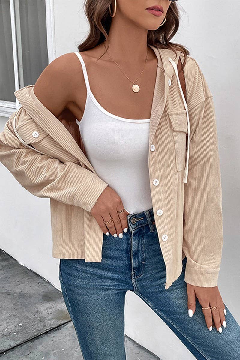 CWOJA0812_CORDUROY DRAWSTRING HOODED CARDIGAN JACKET