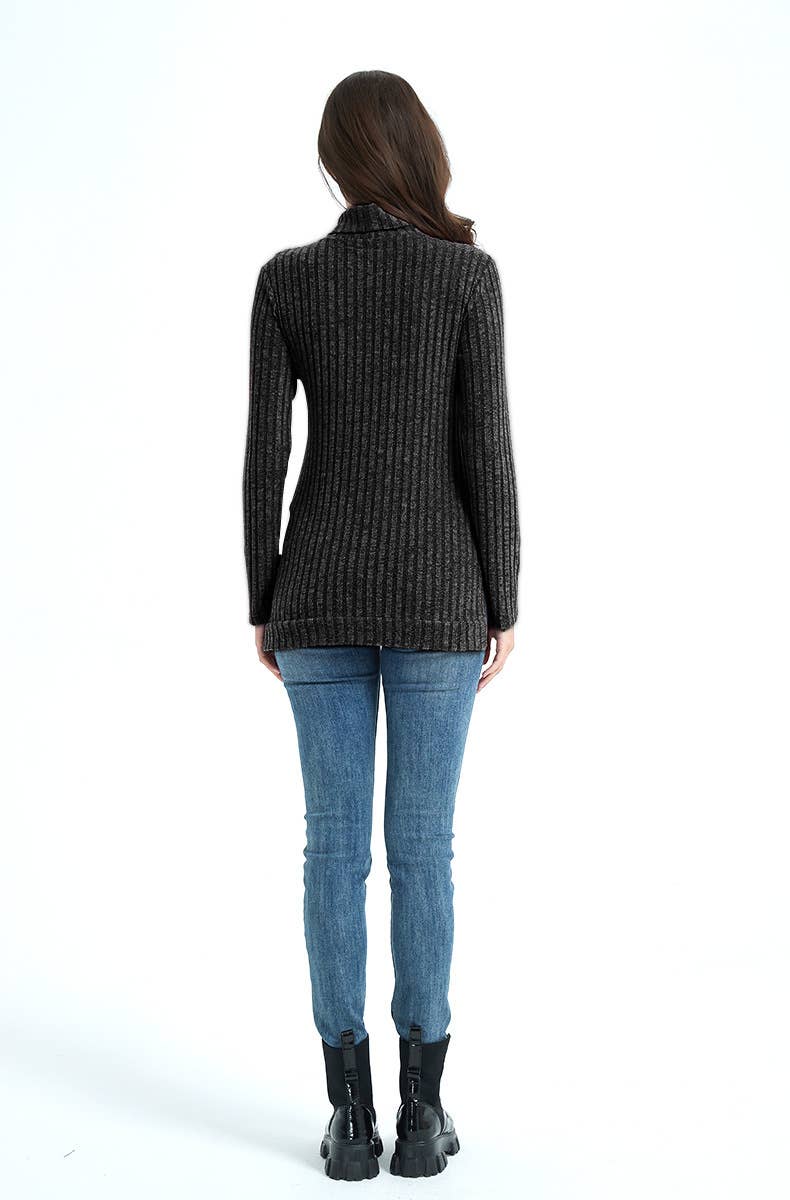STYLISH TURTLENECK SOLID COLOR PIT STRIPE SWEATER