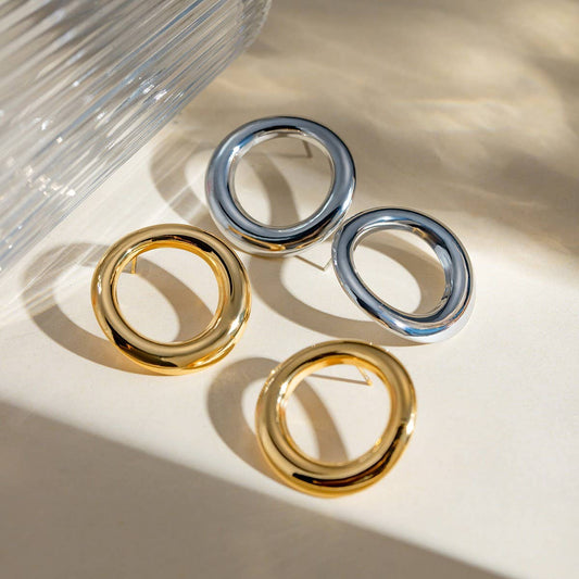 SIMPLE SQUARE ROUND IRREGULAR HOLLOW EARRINGS_CWAJE1780