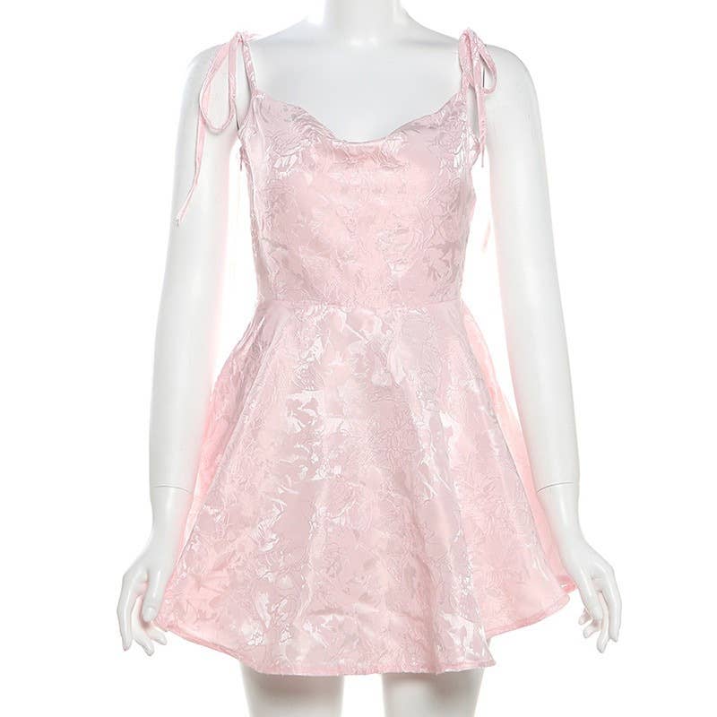 Lace-up jacquard halter top A-tie dress