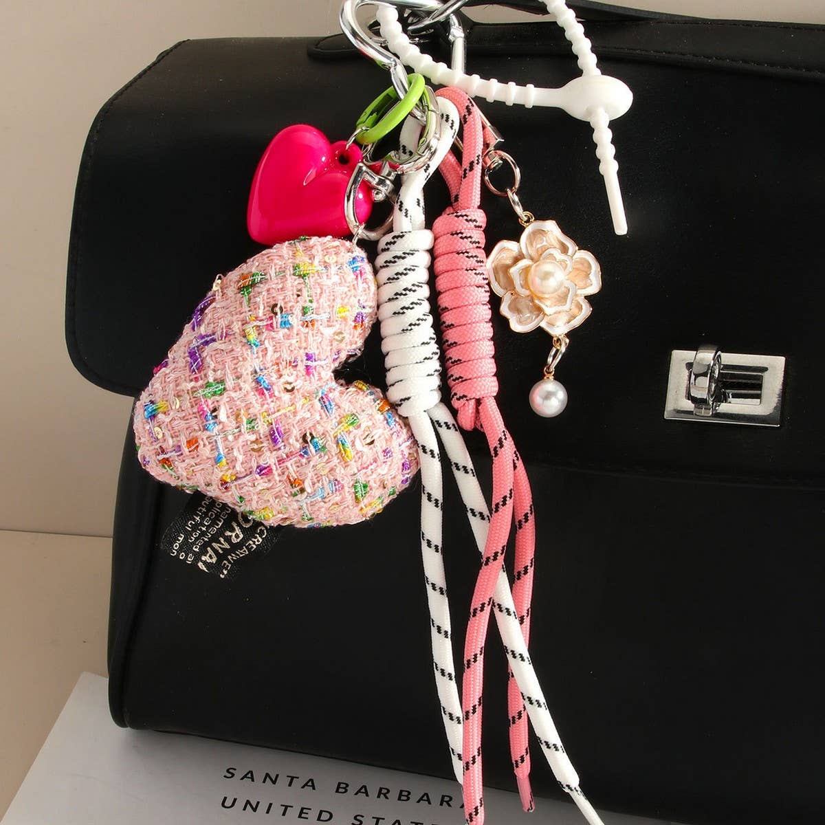 Heart Bow Fabric Charm ? Braided Bag Accessory