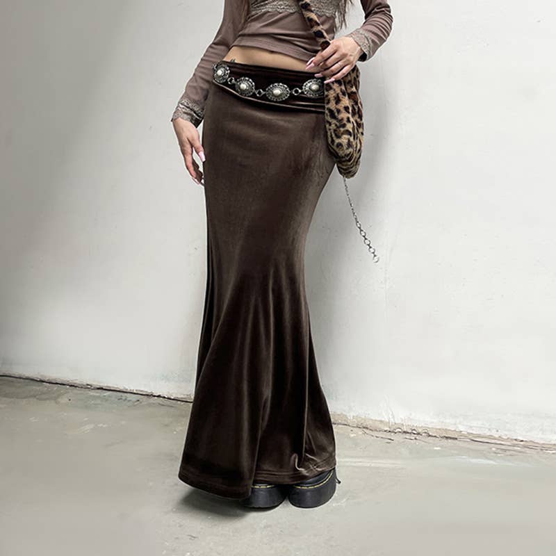 VINTAGE BROWN LOW FANNY PACK VELVET SKIRT