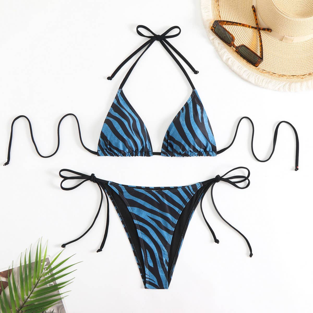 ZEBRA PRINT BIKINI SET - HALTER TIE SWIMSUIT_CWMW0911