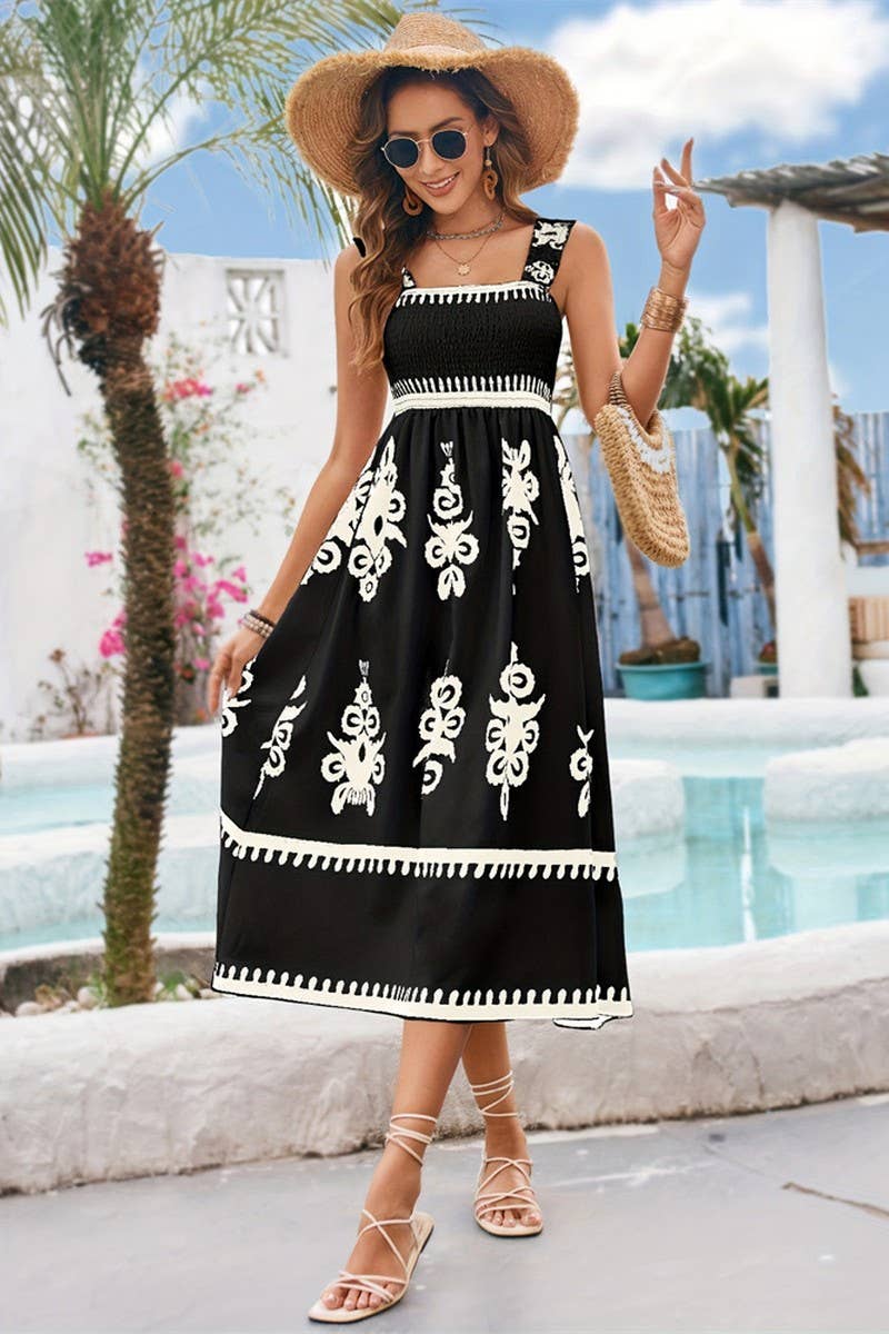 CWDMD4877_BEACH RESORT STYLE CONTRAST PRINT WRAP DRESS