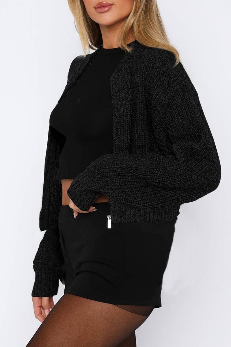 CWOSWL07497_CASUAL SIMPLE LONG SLEEVE ZIP KNIT SWEATER