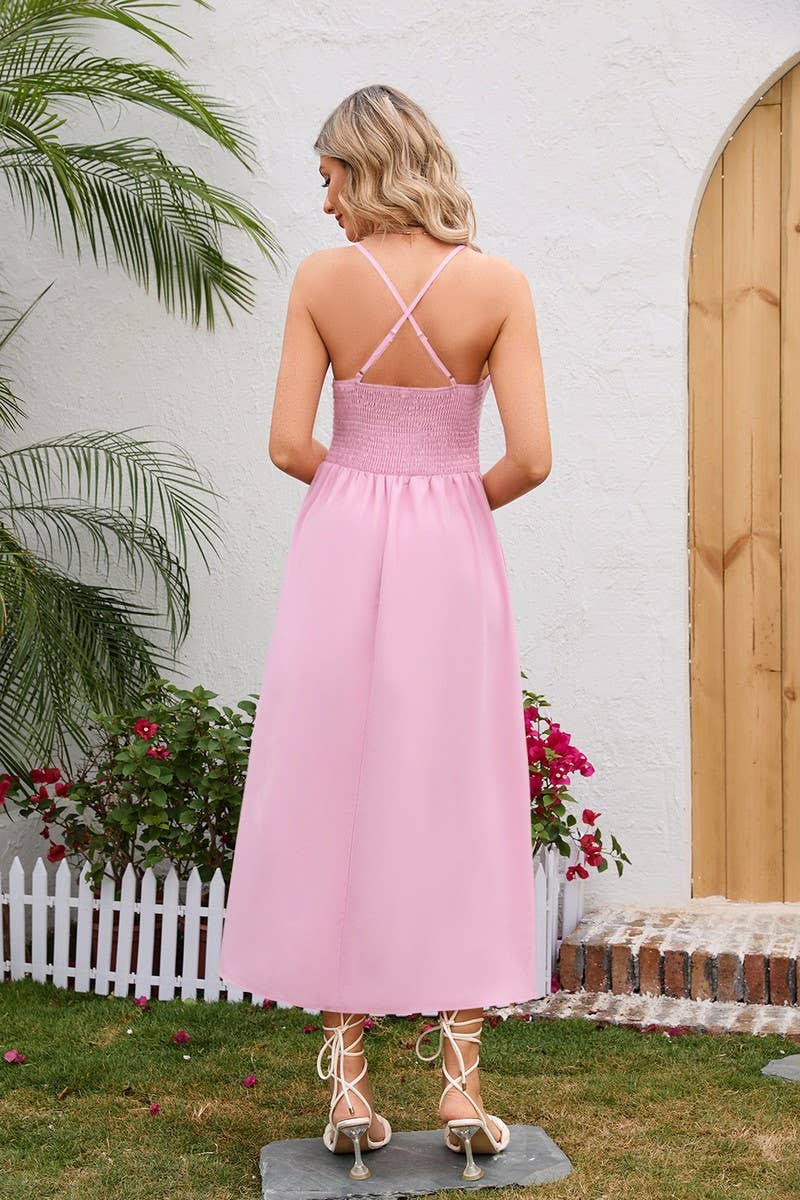 CWDMD2139_CUT-OUT DRESS WITH PRINTED HALTER