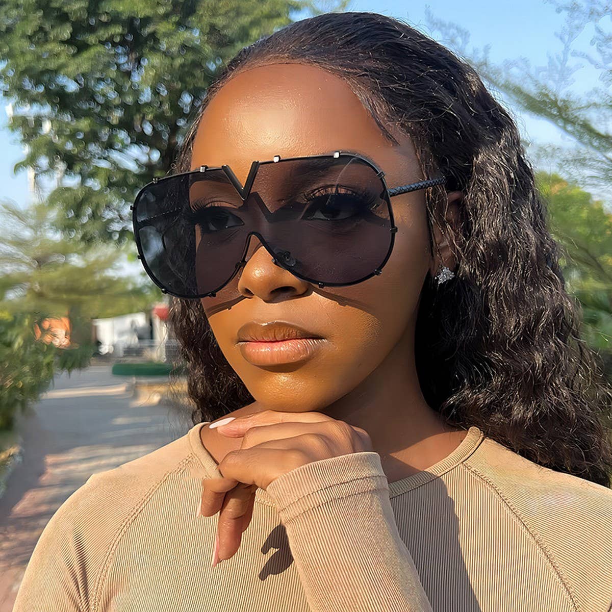 METAL FRAME ONE-PIECE LENSES SUNGLASSES