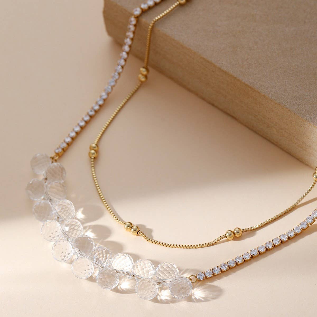 WHITE CRYSTAL DOUBLE NECKLACE TENNIS CHAIN