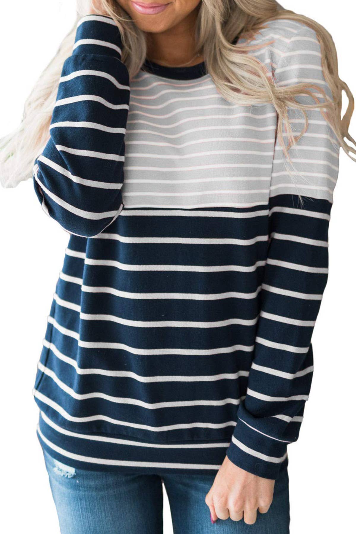 STRIPED COLOR PATCHWORK LONG-SLEEVED HOODIE
