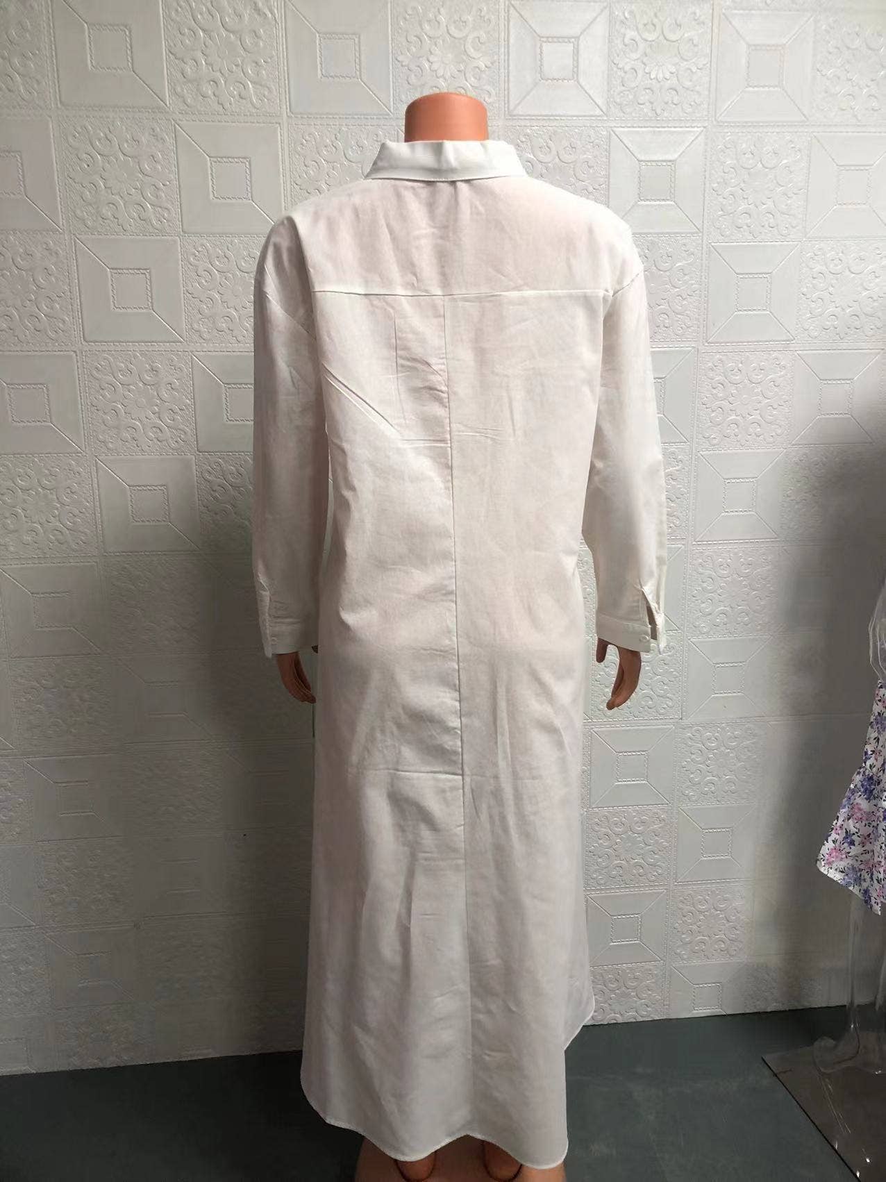 Retro long-sleeved lapel loose wide-hem dress