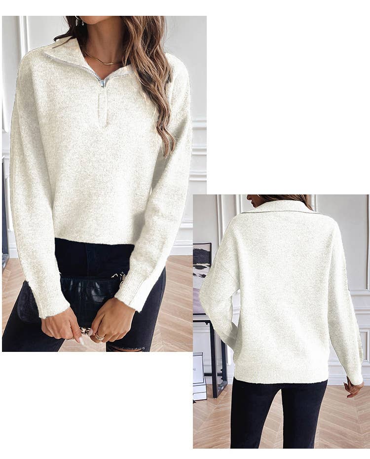 Solid color hoodie loose zip-up pullover sweater