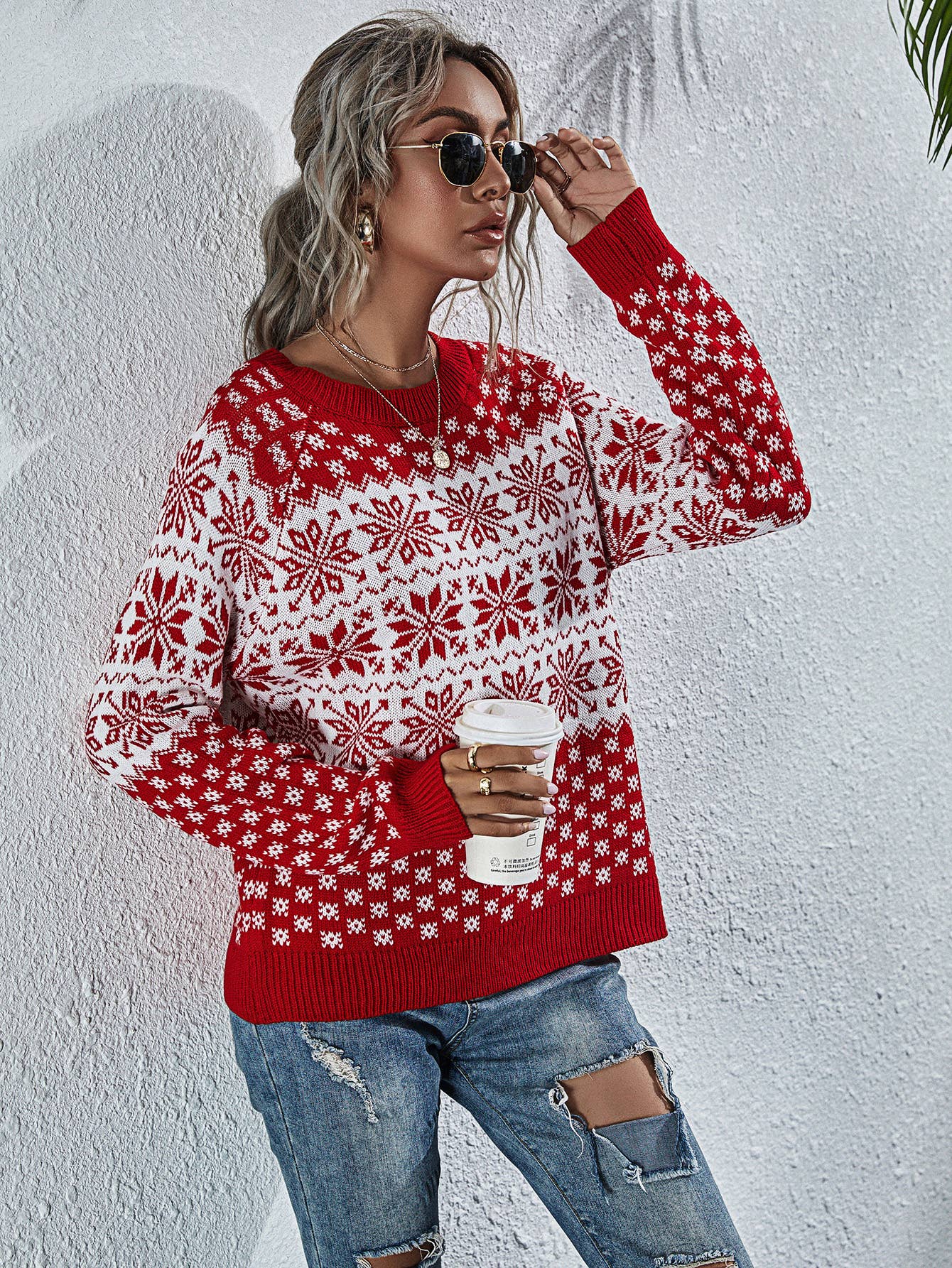 KNIT CHRISTMAS LONG-SLEEVED TURTLENECK SWEATER