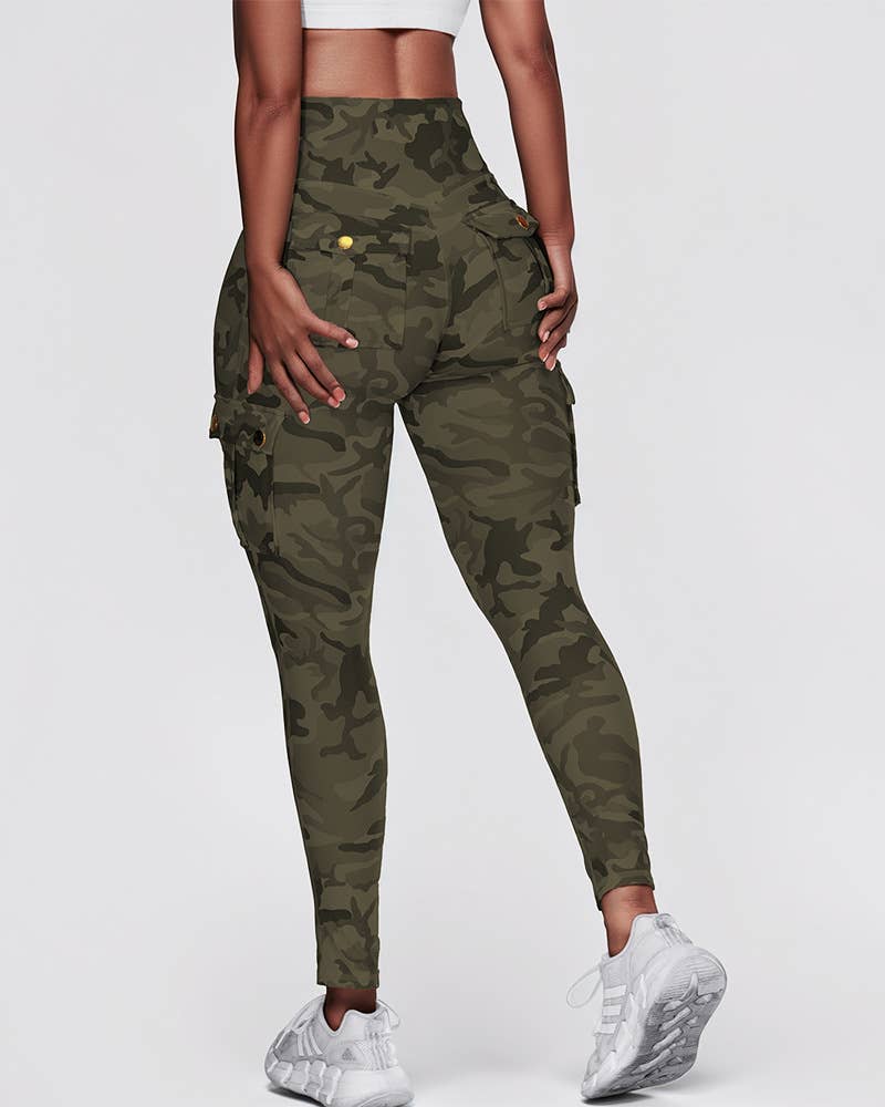 CAMOUFLAGE PRINTED HIGH-WAISTED TIGHT YOGA PANTS