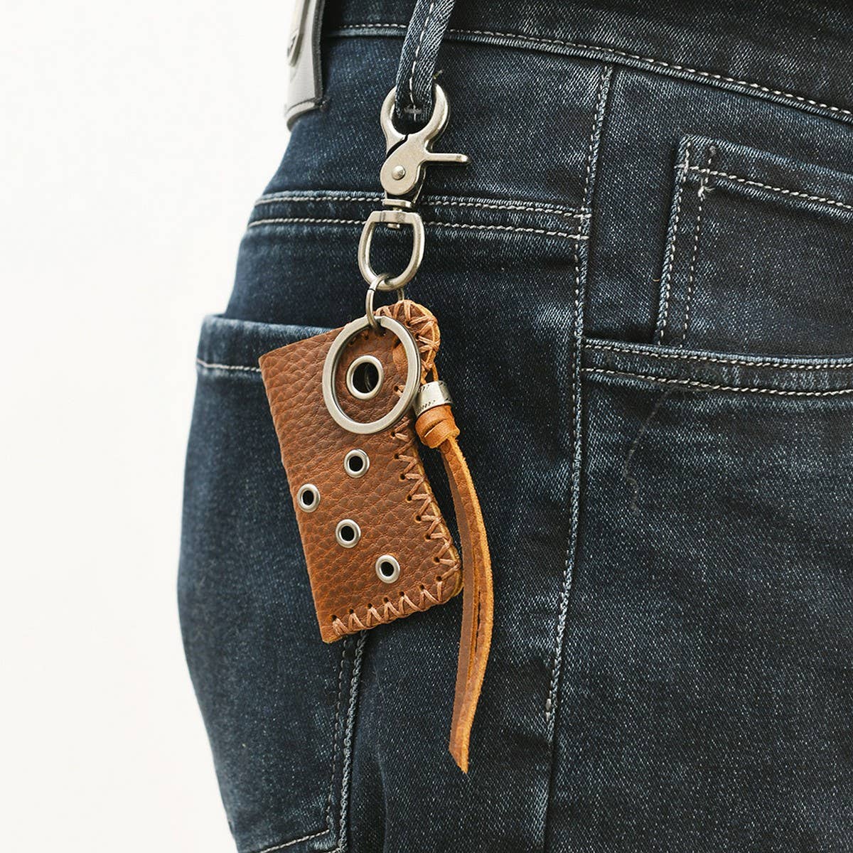 VINTAGE COWHIDE LIGHTER CASE KEYCHAIN PENDANT