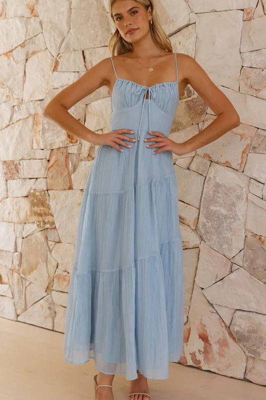 CWDMD5664_ELEGANT BACKLESS SPLICED STRAP MAXI FLARE DRESS