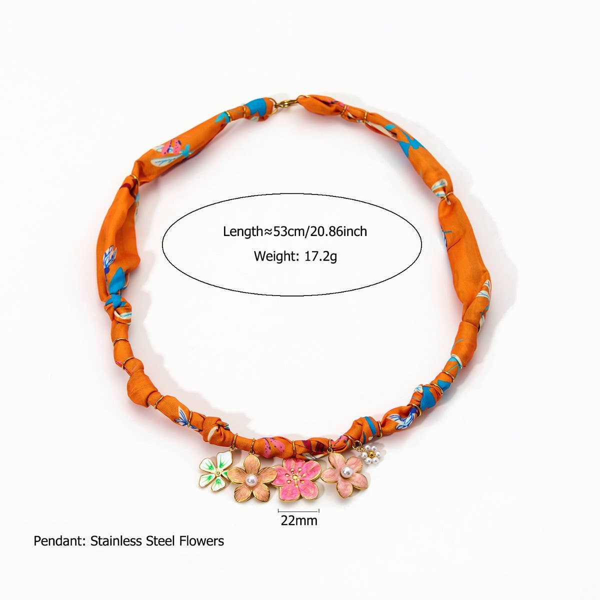 Silk Scarf Necklace with Butterfly Pendant