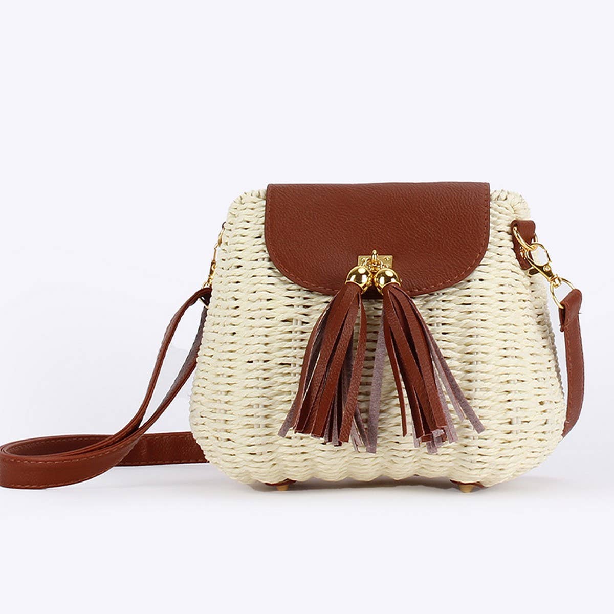 NEW RATTAN SMALL FRESH SOLID COLOR HAND-WOVEN BAG_CWAB4697