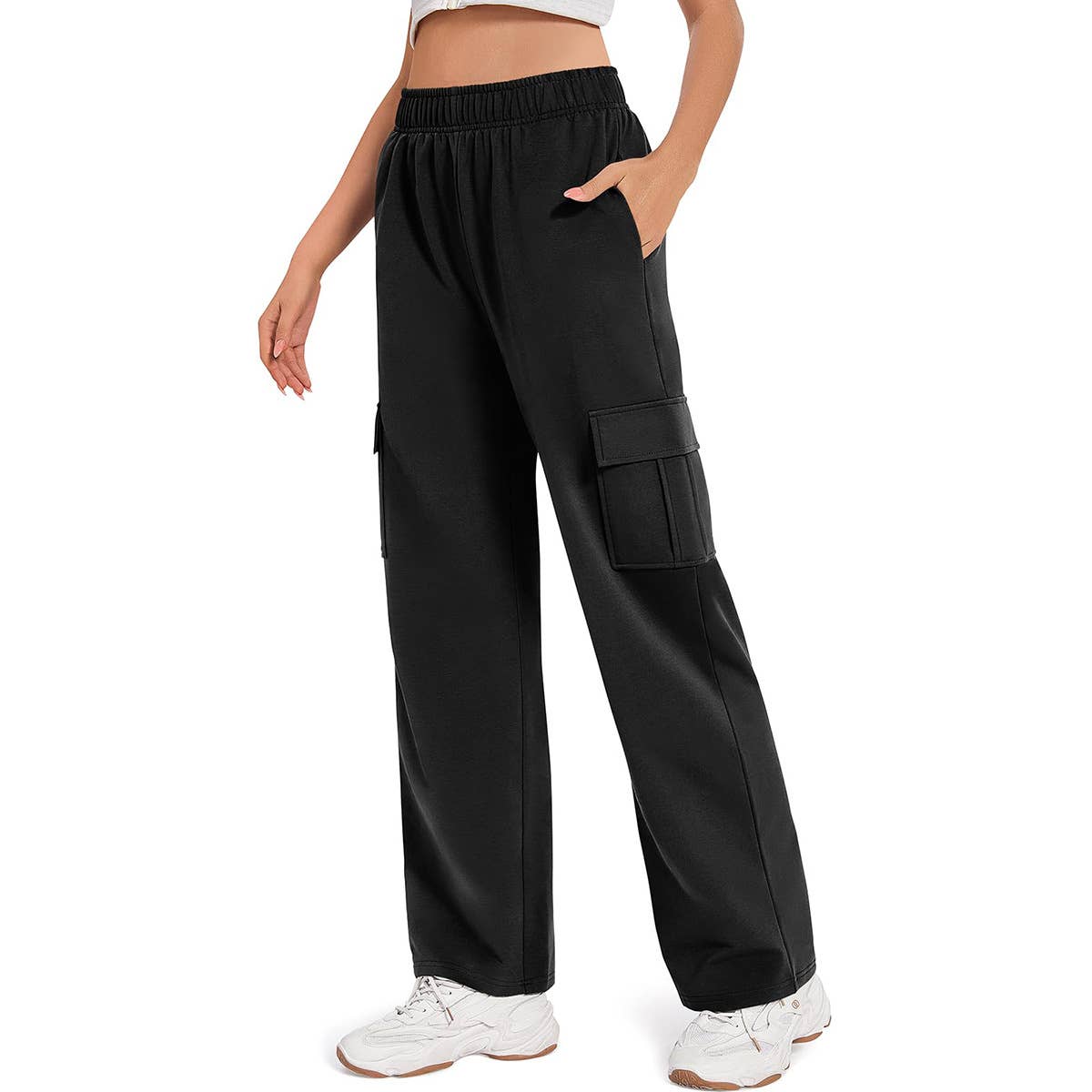 CASUAL JOGGING ELASTICATED WAIST WIDE LEG PANTS