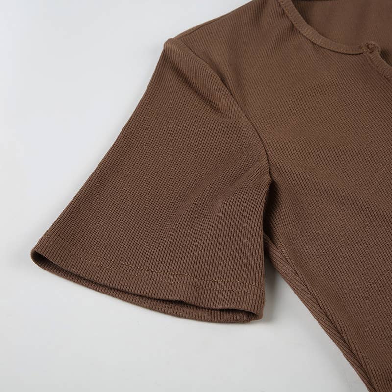 V-neck button-down waist-cinching knitted dress