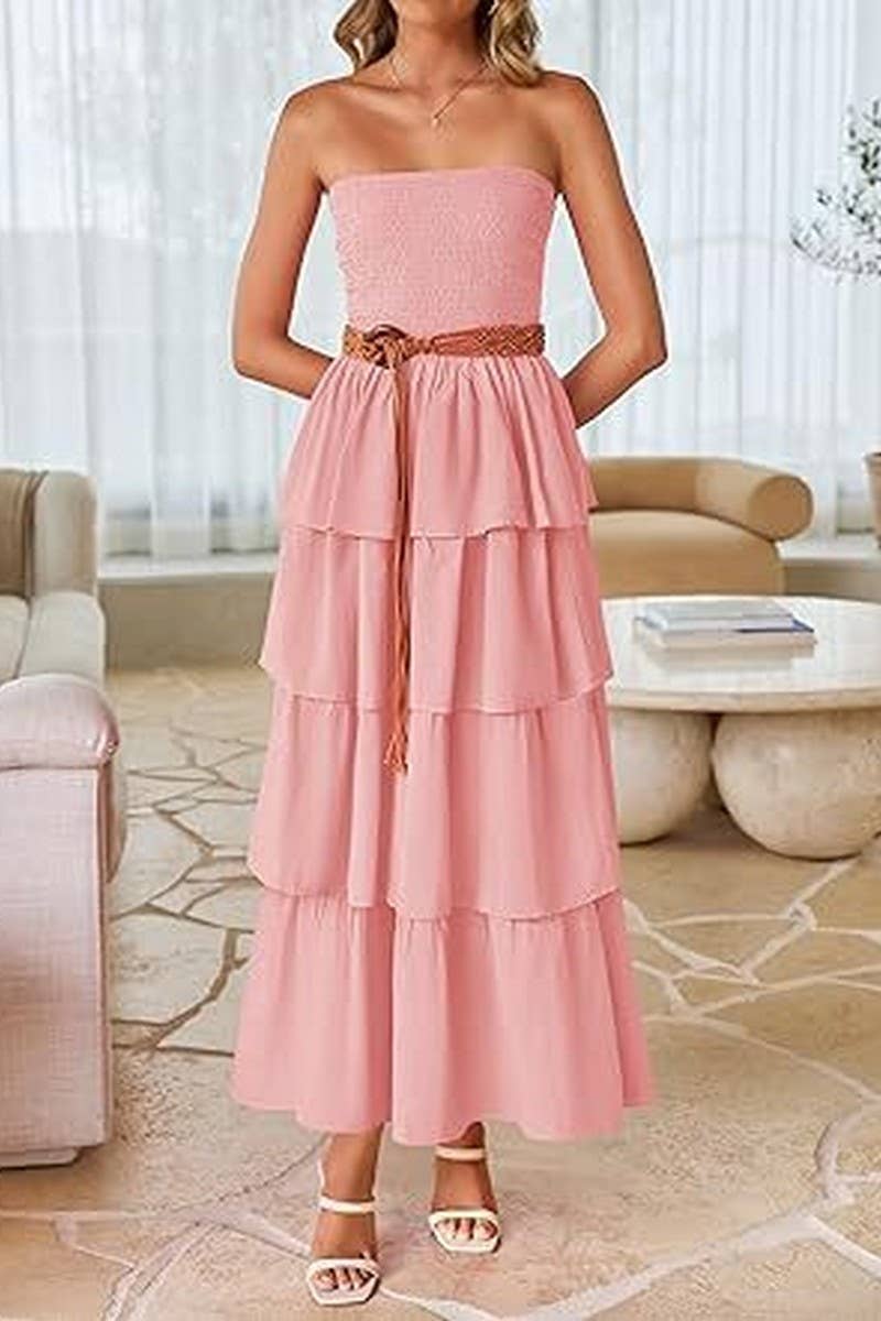 CWDMD6364_OFF-THE-SHOULDER LAYERED TUBE-TOP SUNDRESS