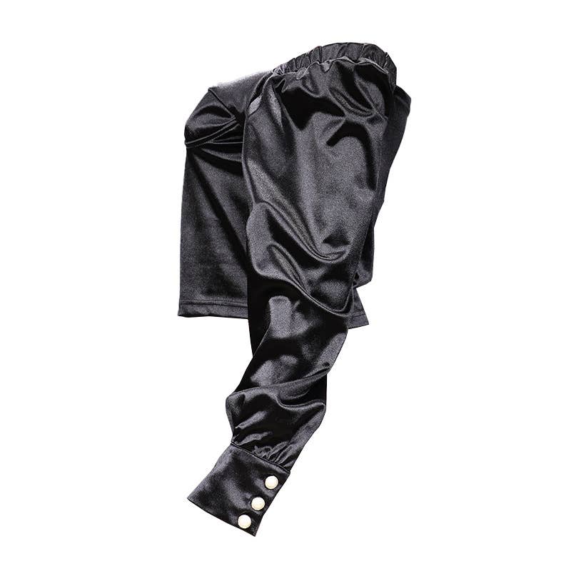 SOLID COLOR SEXY ONE-SHOULDER SHORT SATIN TOP