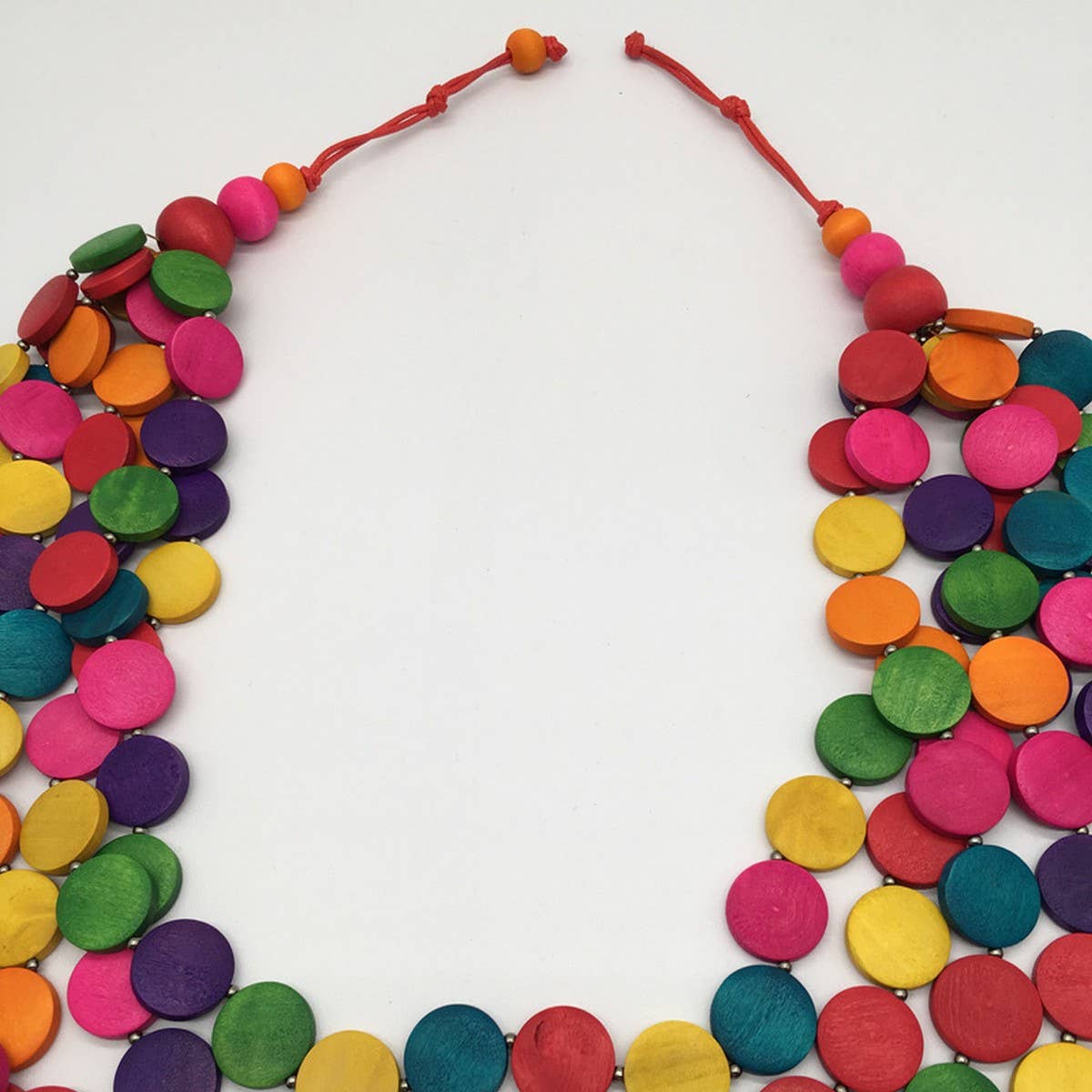 COLORFUL WOODEN DISC LONG MULTI-LAYER NECKLACE