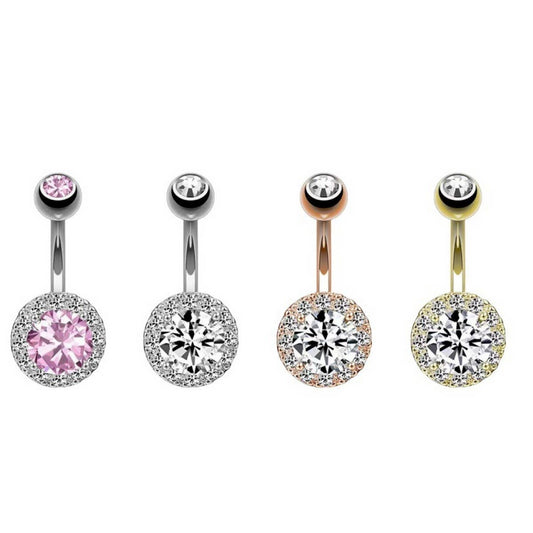 Elegant CZ Crystal Belly Ring Stainless Steel