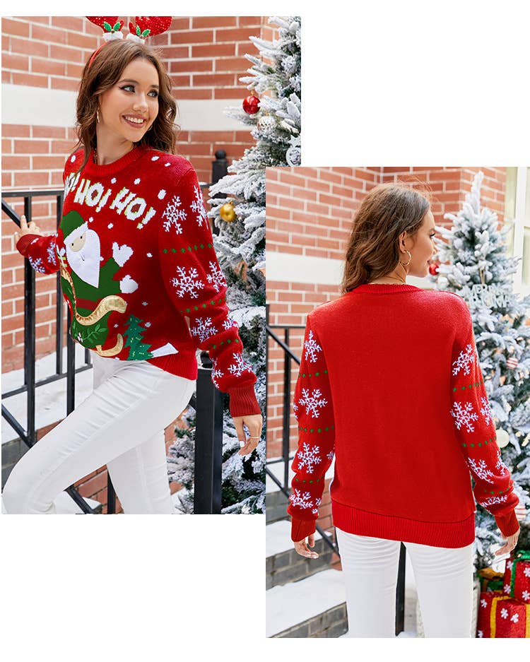 Sweet embroidered pullover Christmas sweater