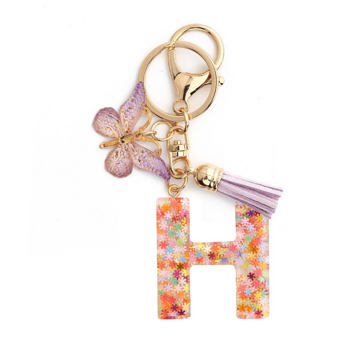 Pink Snowflake Letter Butterfly Keychain_CWMM6865