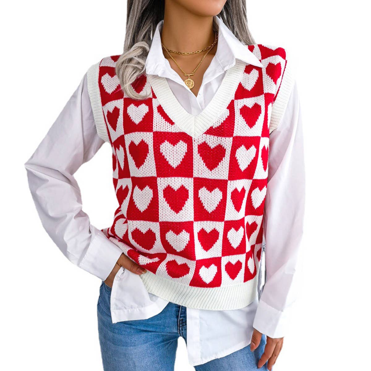 WOMEN LOVE KNIT SWEATER VEST_CWOSWSL0043