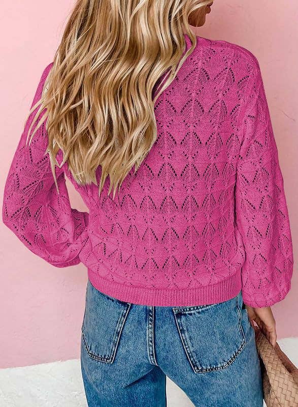 LONG SLEEVE CROCHET V-NECK CARDIGAN