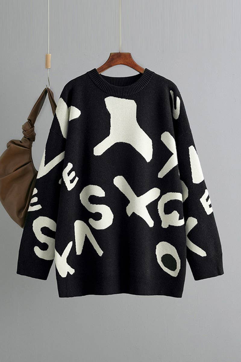 CWOSWL07293_WOMEN¡¯S JACQUARD KNIT LONGLINE SWEATER TOP
