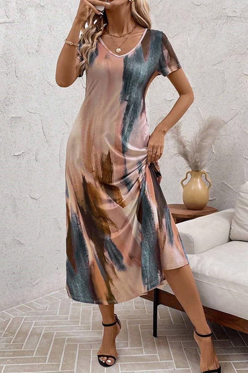 CWDMD5713_SUMMER TEMPERAMENT WAIST SHORT SLEEVE DRESS