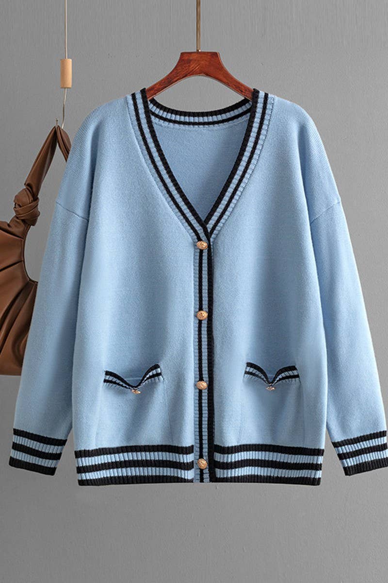 CWOCAL00677_COLORBLOCK V NECK LONGLINE LOOSE KNIT CARDIGAN