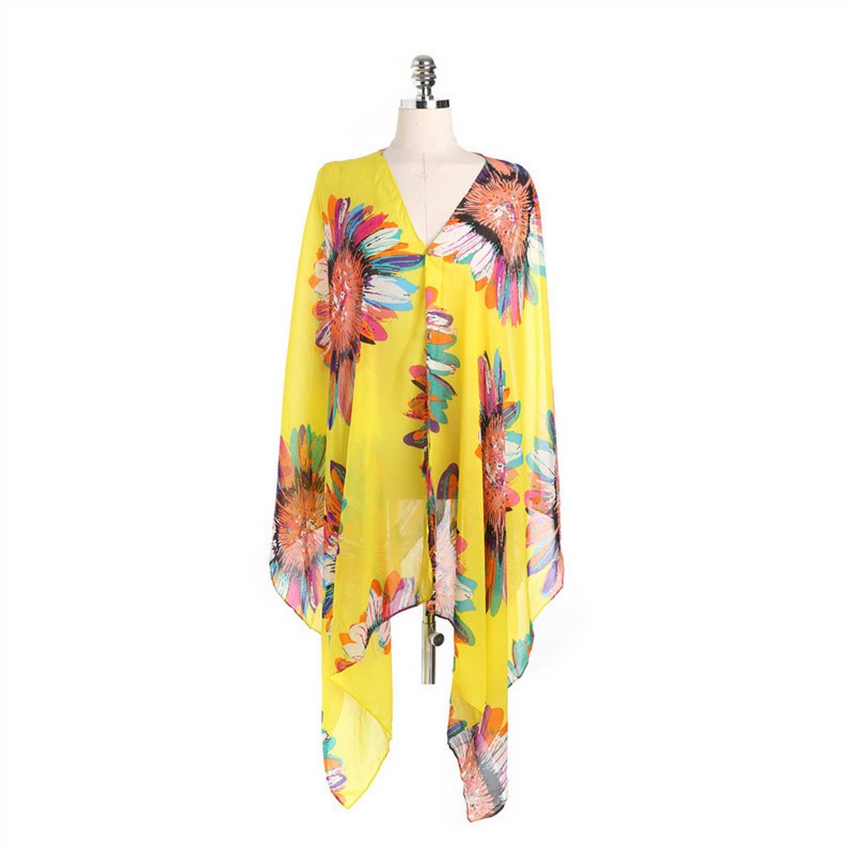 SUNFLOWER PRINT FRONT OPEN KIMONO FOR SUMMER
