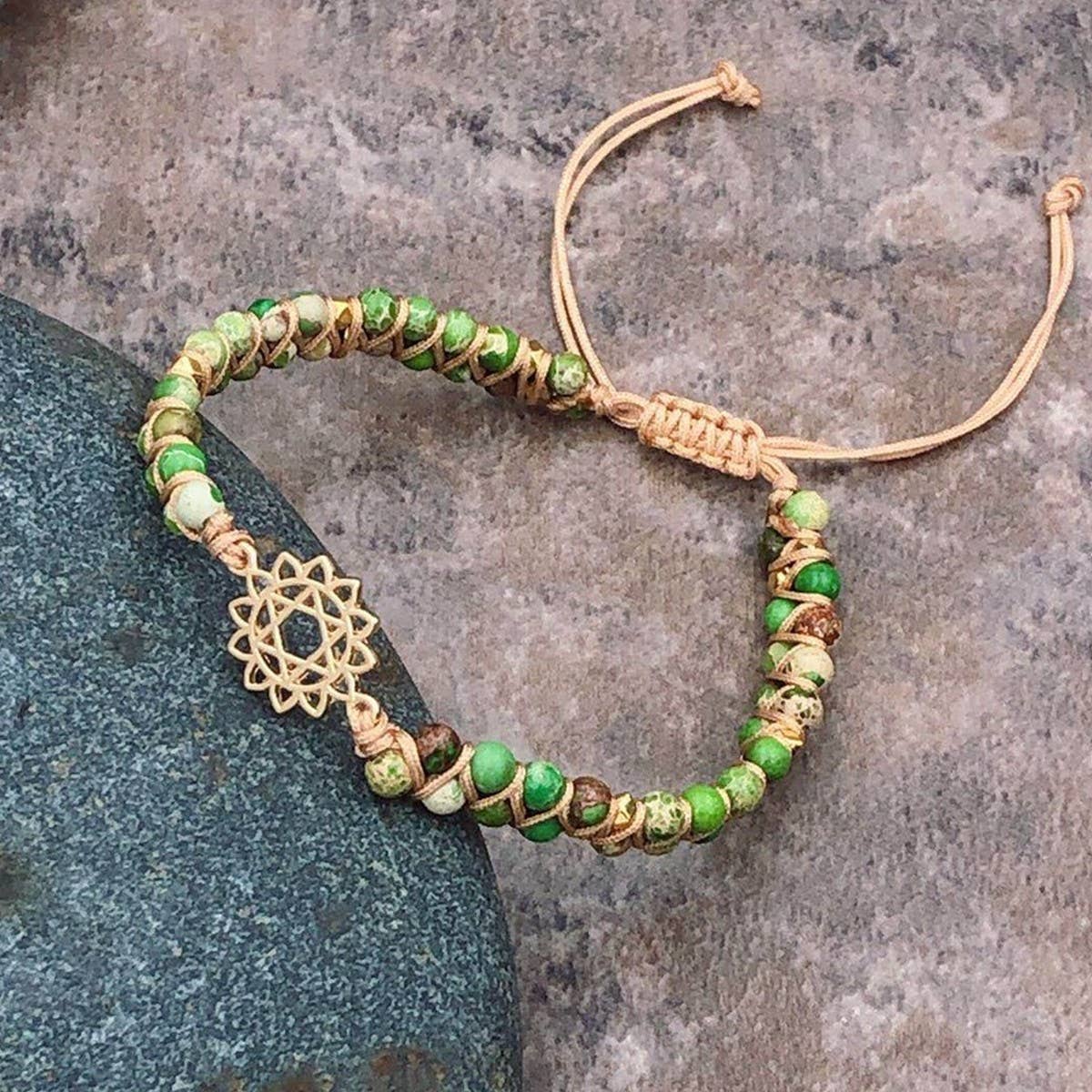 TREE SHAPED PENDANT NATURAL STONE WOVEN BRACELET