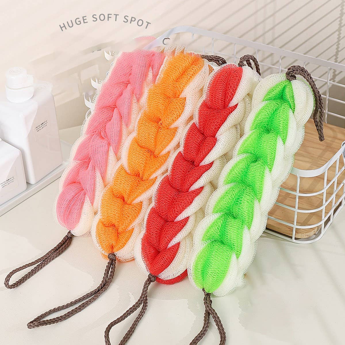 BATH POUF DOUBLE LAYER LARGE THICK LONG BATH BALL_CWMM3367