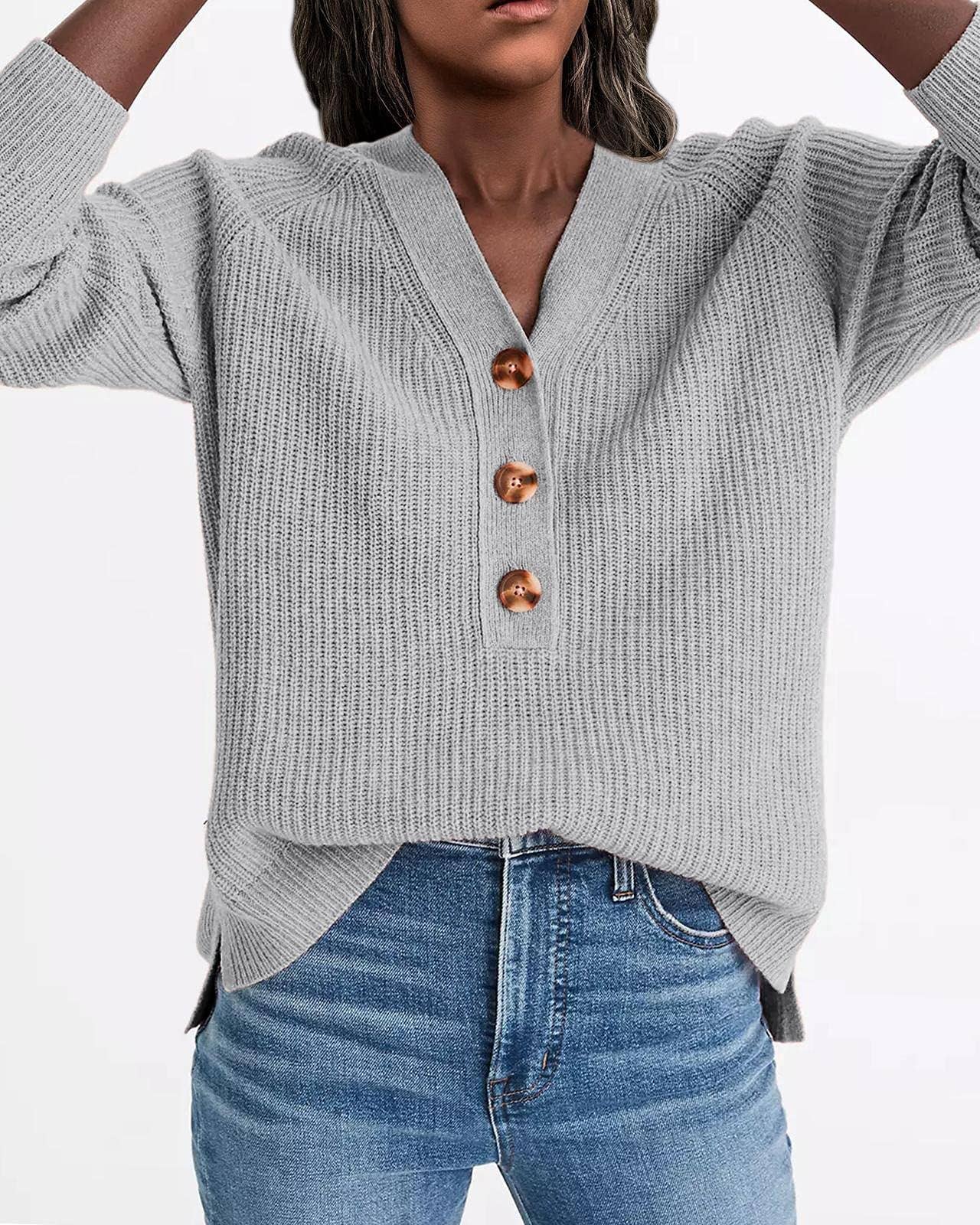 KNIT PULLOVER V-NECK SINGLE BREASTED SWEATER
