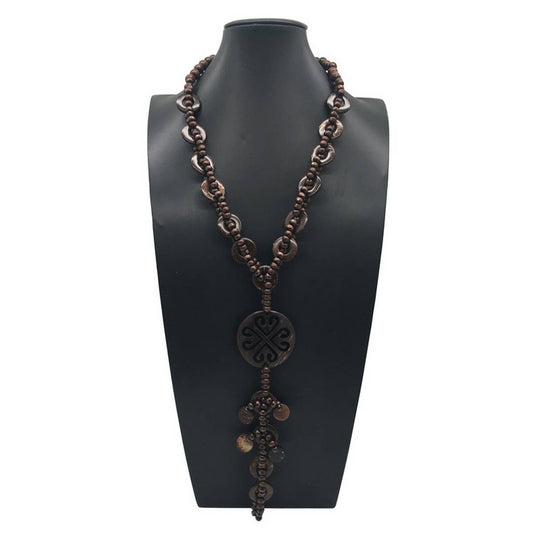 BOHEMIAN COCONUT WOOD BEAD LONG NECKLACE_CWMM4552
