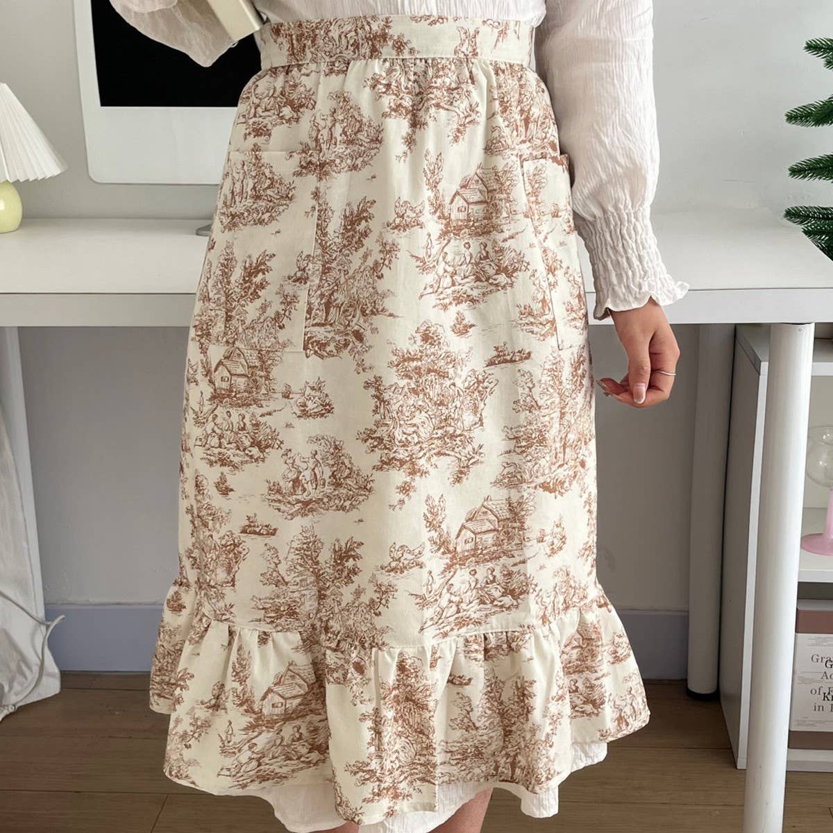 WATERPROOF HALF-LENGTH SOLID COLOR COTTON APRON