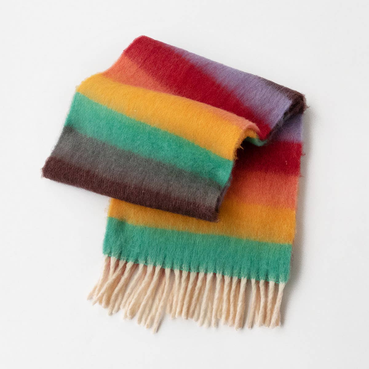 Dopamine Rainbow Scarf - Fuzzy Plaid Winter Wrap