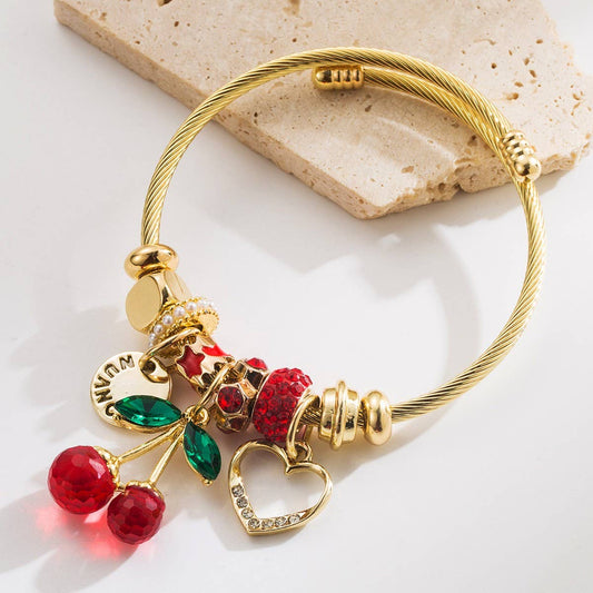 Gold Beaded Bracelet with Crystal Charms