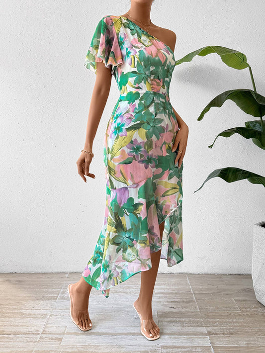 Slimming gradient off-the-shoulder fashion dress