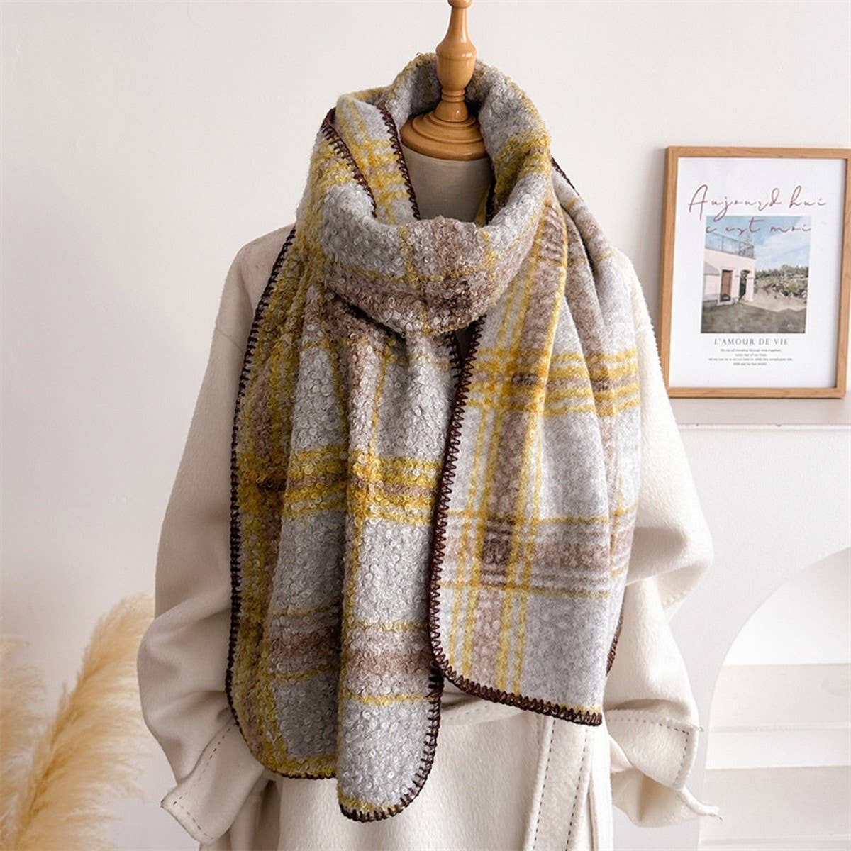 Vintage Tartan Wrap Scarf with Soft Texture