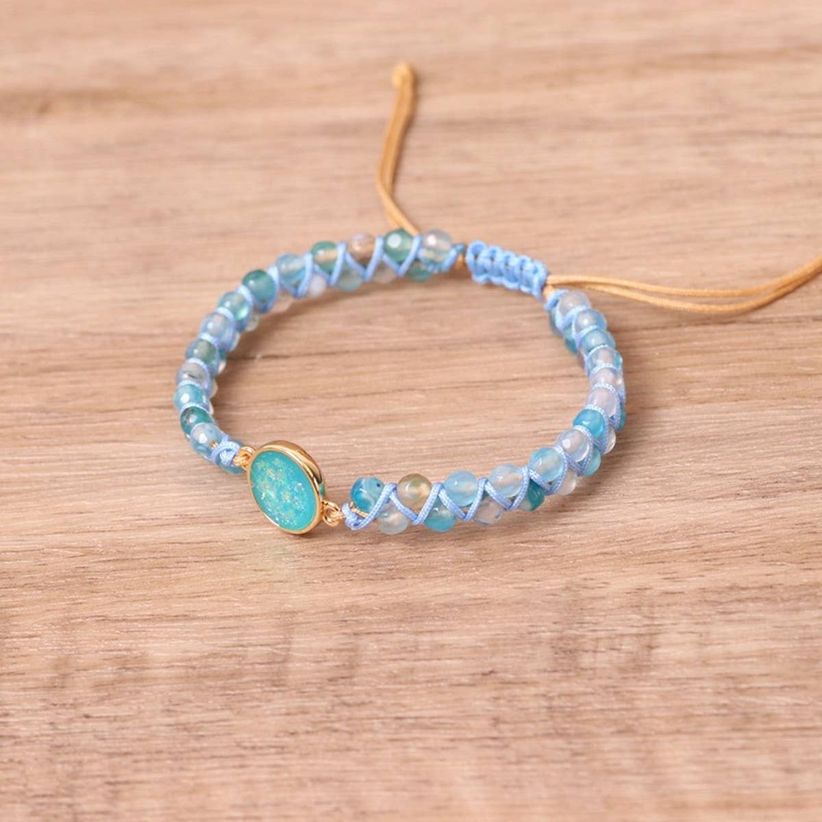BLUE STONE BEAD, YOGA FRIENDSHIP WOVEN BRACELETS_CWAJE3936
