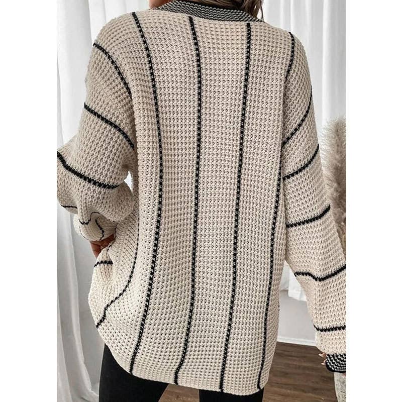 VERTICAL PATTERN CASUAL LOOSE MEDIUM LONG SWEATER